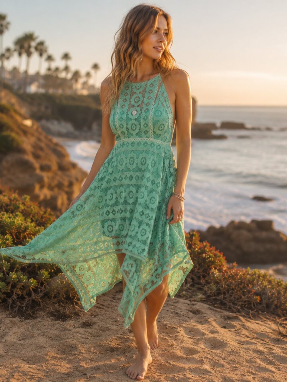 Free People Just Like Honey Mint Green Lace Dress